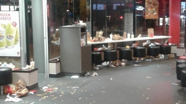 This photo shows the scene at a McDonalds in Wellington on a Friday night in March 2016.